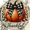 Autumn Pumpkin Thanksgiving Metal Sign Wall Decor 7.87x7.87 Inch Round Rustproof Aluminum with Plaid Bow Home Office