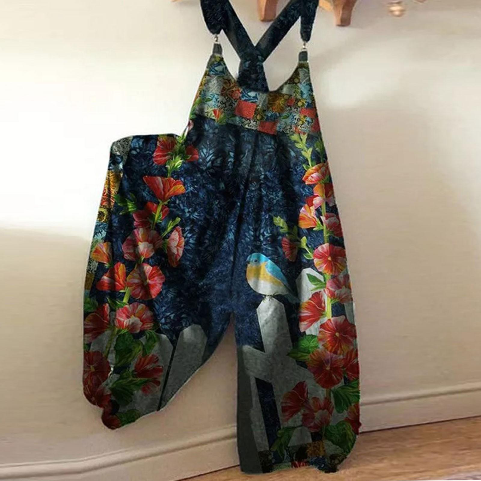 Женский модный летний милый свободный повседневный комбинезон с принтом в стиле ретро — фото 7