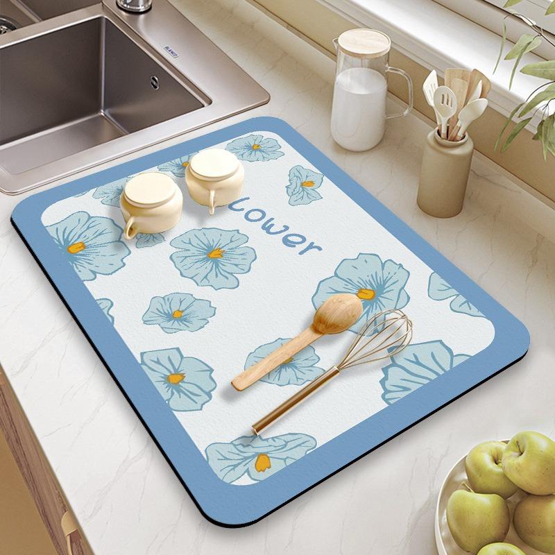 Solid Kitchen Super Absorbent Mat Coffee Dish Drying Mats Non-slip Draining Pad Quick Dry Tableware Faucet Placemat Dinnerware