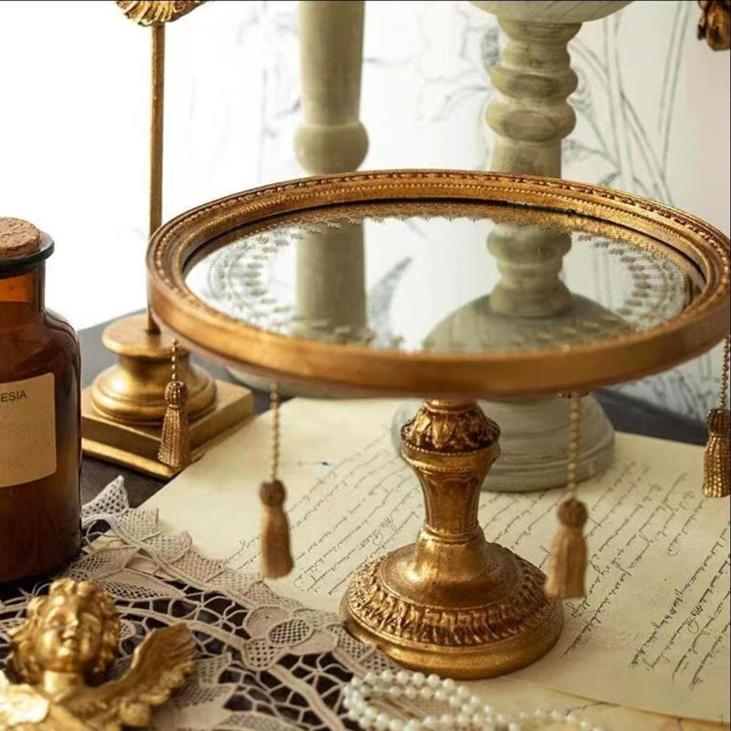 Dekorativ Spegelbricka Speglad Antik Centerpiece Rund Sminkbord Sminkorganisatör för