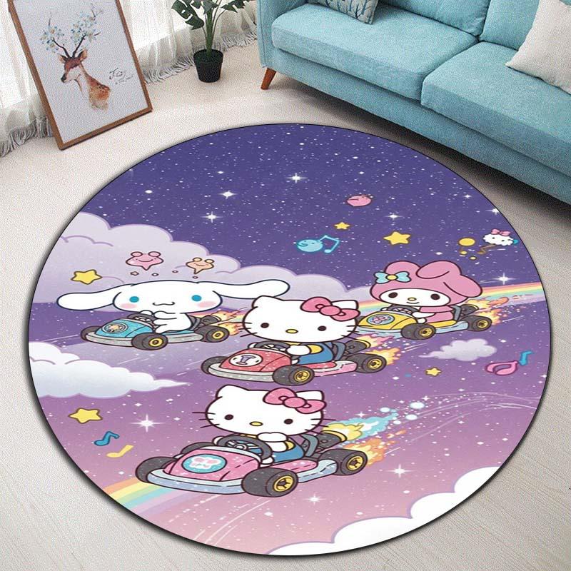 The My Melody and Cinnamoroll Cartoon Round Rug Can Be Used To Decorate Living Rooms, Bedrooms, Sofas, and Playrooms;