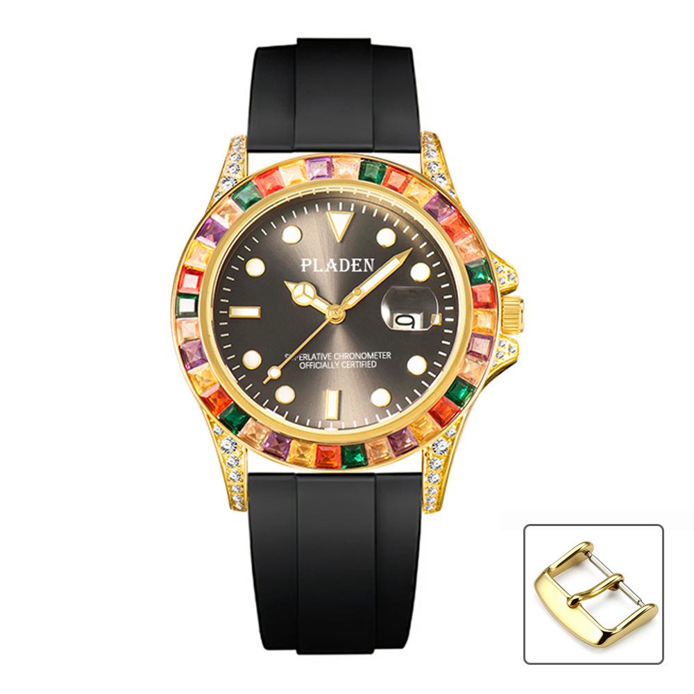 PLADEN Brand Casual Watch Men Latest Diamond Bezel Quartz Watch Classic Luxurious Automatic Date Clock Dive relogio masculino