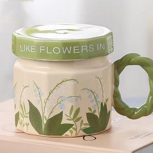 Retro Watercolor Flower Cup Ceramic Romantic Style Design Sense Niche Coffee Mug Covered Light Luxury Premium