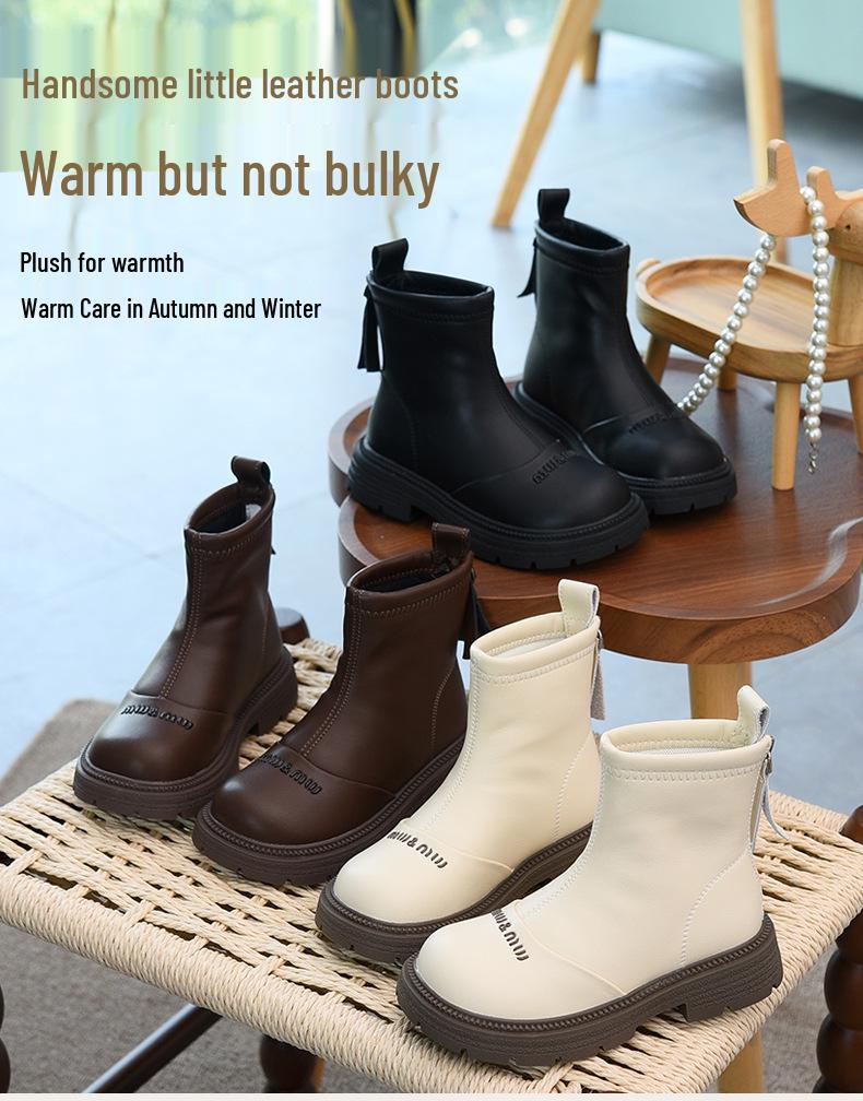 Vattentäta Läder Bomullsstövlar för Flickor - Höst/Vinter 2025 Martin-stil