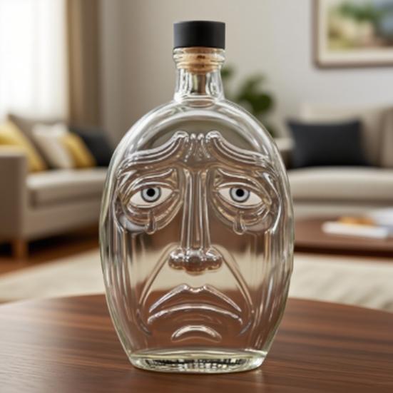 Pumpkin Wine Bottle with Human Face Creepy Cute Spooky Wine Bottle Unique Evil Smirks Fun Face Bottle for Halloween
