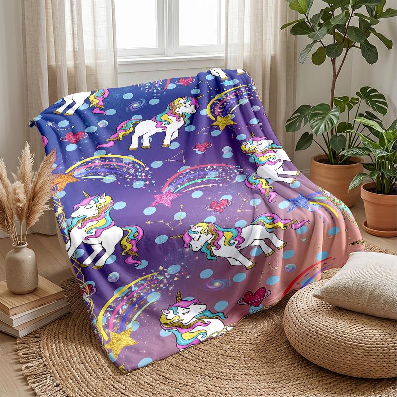 Fantasy Unicorn Scene Theme Blanket Lightweight Warm Flannel Blanket Decorative Throw Blanket for Home Decoration