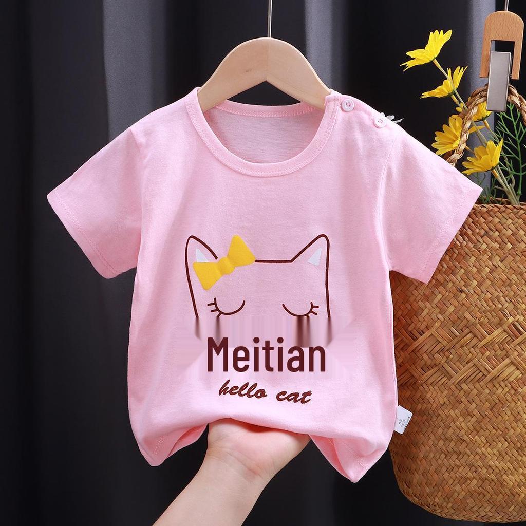 Bomulls T-shirt med tecknad figur i koreansk stil för flickor - Sommar med korta ärmar