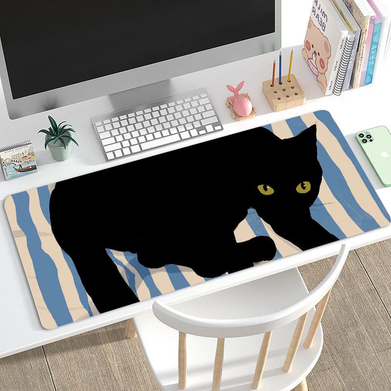 Duża Urocza Czarna Kreskówkowa Podkładka pod Mysz dla Dziewcząt - Podkładka pod Klawiaturę i na Biurko do Gier i Biura