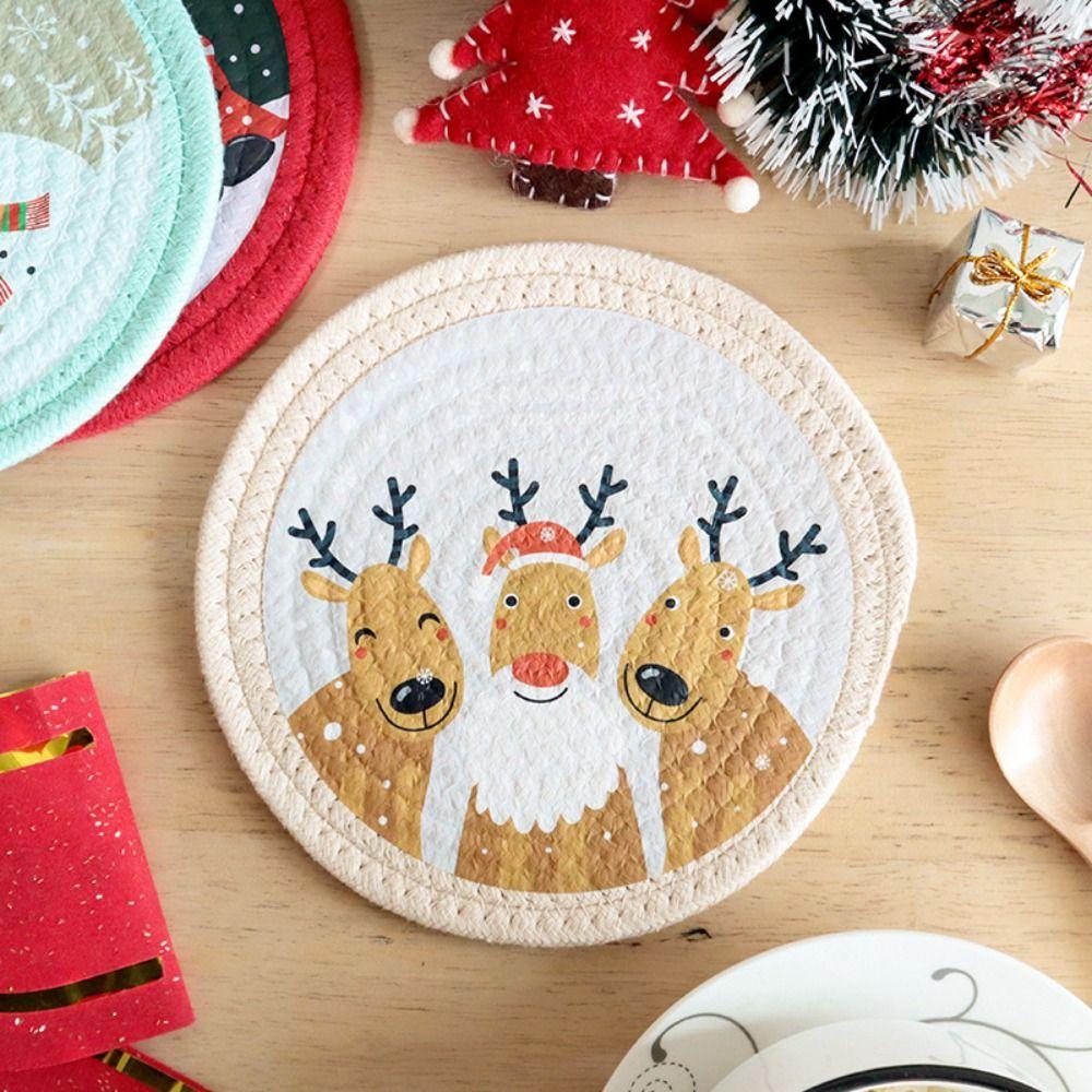 Anti-scalding Coaster Heat Insulation Pot Pad Christmas Woven Cotton Placemat  Table Decoration