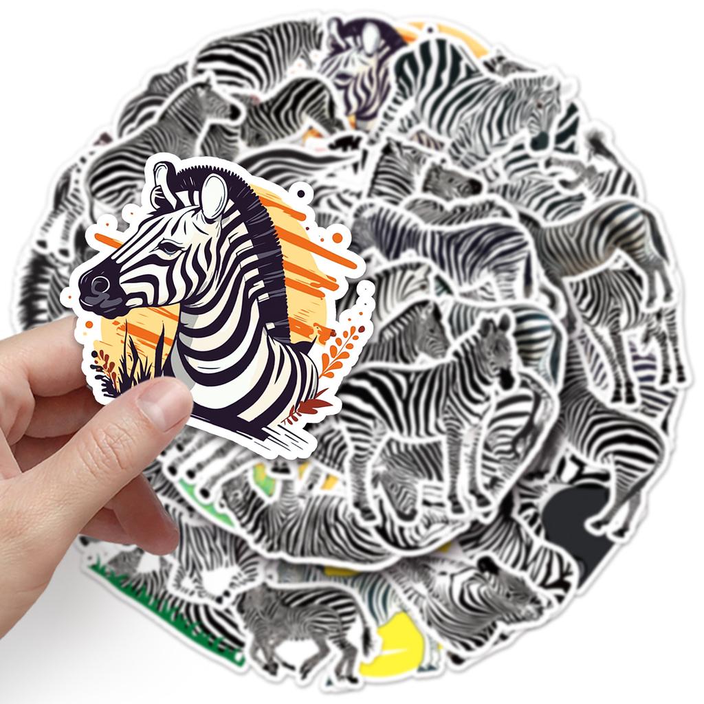 50 Zebra Personality Doodle Cartoon Animal Children Cognitive Decoration Mobile Phone Case Suitcase Stickers Waterproof