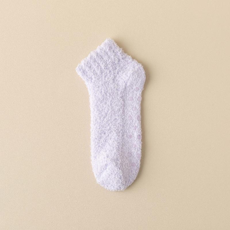 Winter Padded and Thickly Insulated Warm Ladies' Socks with Glue-attached Anti-slip Floor Sole, Simple Solid-color Coral-fiber Mid-calf Socks