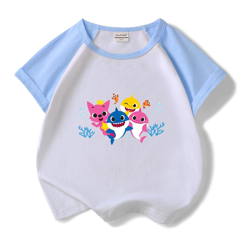 2023 Baby Shark Kids Summer Short Sleeve Cotton T-shirt & Shorts Set