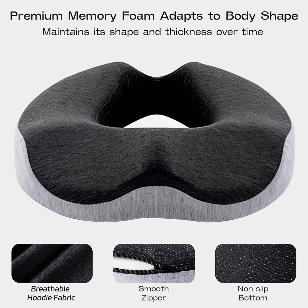 Memory Foam Donut Shaped Seat Cushion, Ergonomic Support Pad for Hip, Coccyx,Ischial Relief, Suitable for Office,Home,Car