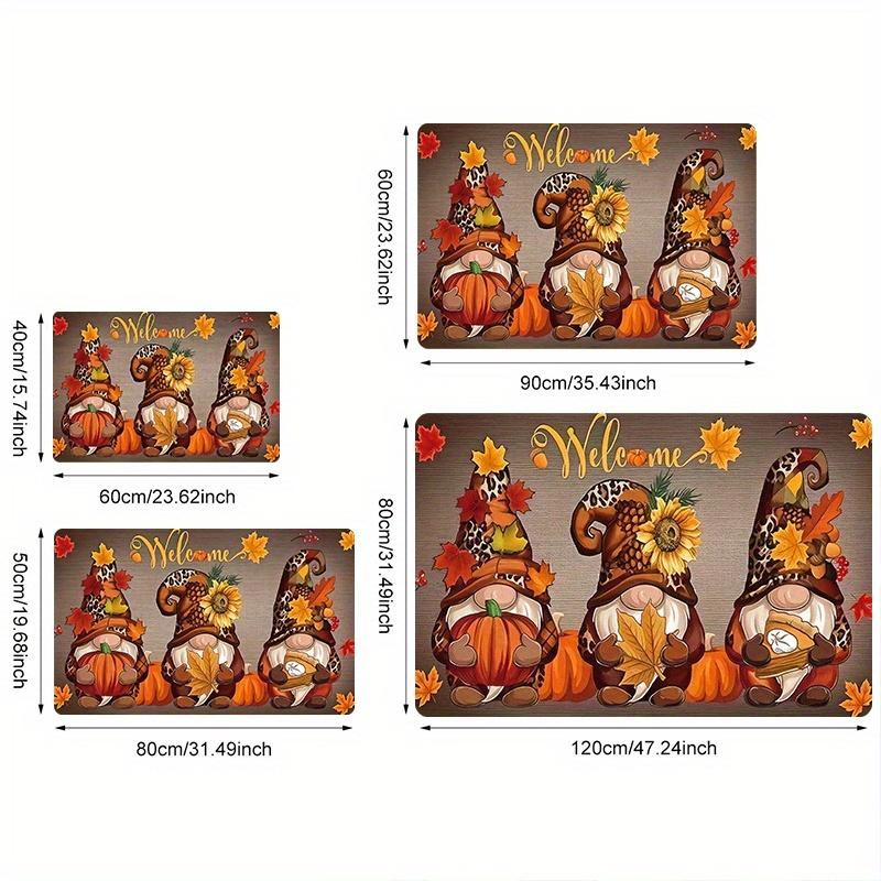 1pc Charming Autumn Dwarf Doorway Mat,Non-Slip, Mat with Festive Gnome&Pumpkin Design for Indoor/Outdoor Entryways