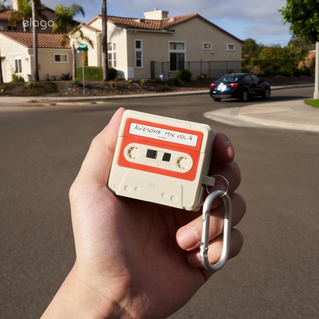 AirPods 4 Soft Silicone with Cassette Tape Wireless Charging Compatible 4th Generation Casette Tape Hang Classic White Red [elago] Case, Shockproof,
