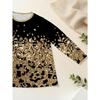 Women's Plus Size Pocket Gold Printed Loose Knitted Sweater, Women's Fashion Long Sleeve Top