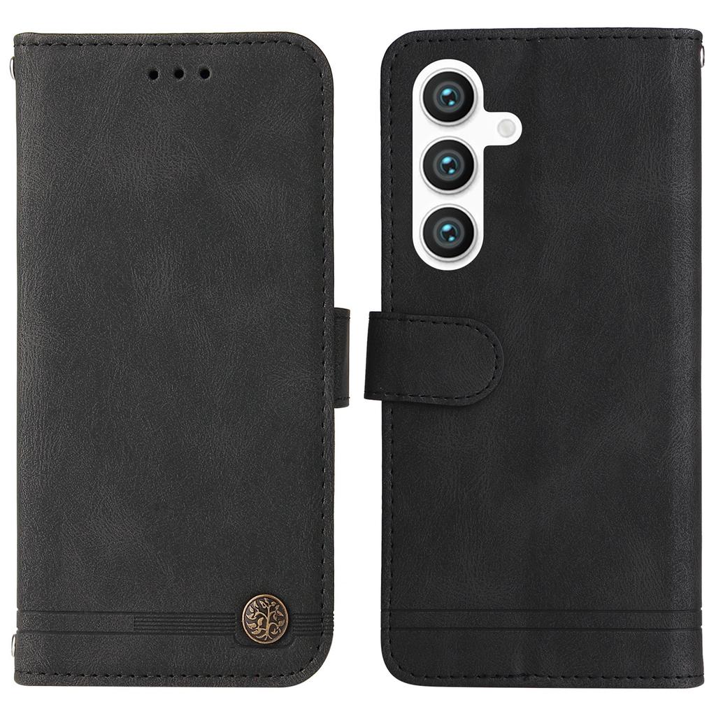 For Samsung Galaxy S25+ Leather Wallet Cases Skin Touch Phone Cover Stand with Strap