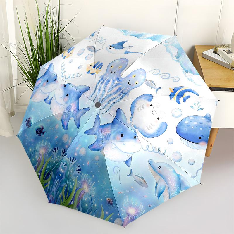 1PC Oceanic Creatures Marine Life Umbrella-8-Rib Reinforced, Automatic Open, Lightweight & Durable, Fashion Accessory for Outdoor, Beach L0357