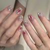 3D Diamond Cat Eye Crystal Nails - Shimmer Blush Wearable Art Pieces, Short Removable Fashion Fake Nail Patches.