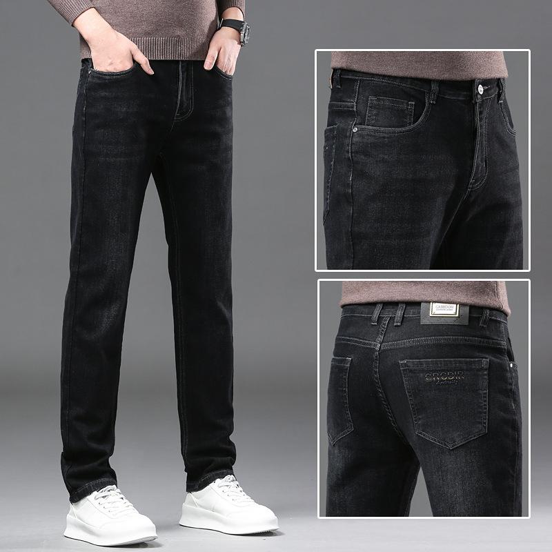 Winter Thick High-Quality Jeans Men'S Straight Leg Cotton Elastic Brushed Bottom Warm Business Casual Men'S Denim Pants