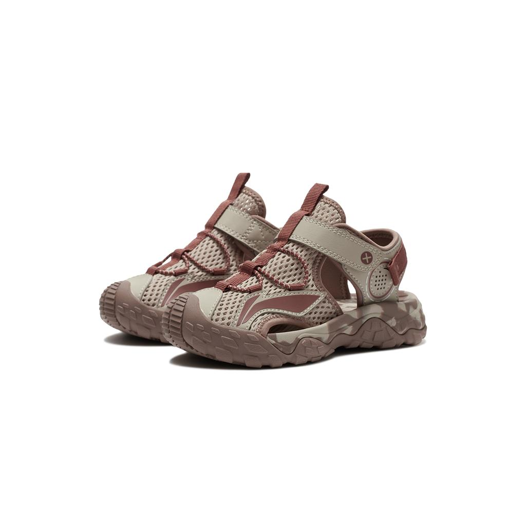 Li Ning Kids Sports Lifestyle Series Synthetic Leather Fashion Simple Versatile Breathable Low-Top Sandals Kids Sandals Deerskin-Brown YKKS016-15