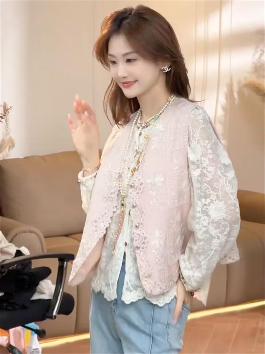 

Весна 2025 Женский китайский жаккардовый вышитый жилет без рукавов Extra Large розовый