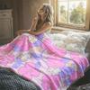Cute Bunnies Pink Flowers Flannel Blanket Perfect for Sofa Office Bed Travel Sleep Read Relax Camping Four Season Use