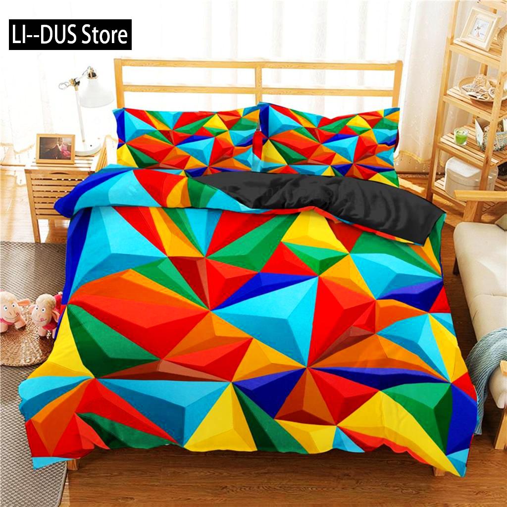 Toy Print Duvet Cover Set Square Gradient Blocks Bedding Set For Kids Teen Colorful Bricks Game Queen Microfiber Comforter Cover