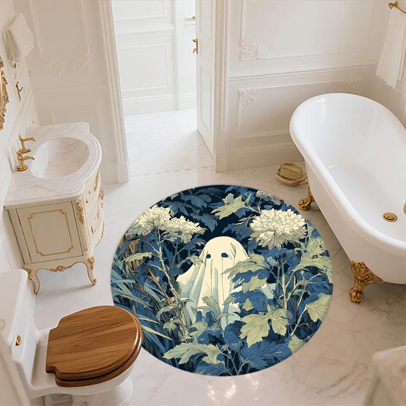 Flower Ghost,Round Area Rug,Carpet Rug for Living Room Bedroom Sofa Playroom Decor,Non-slip Floor Mat