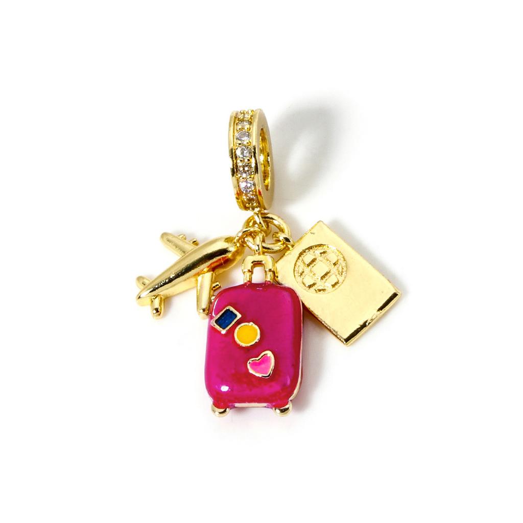 1 Piece Brass Dangle Charm Enamel Luggage Trolley Suitcase Universe Planet Pendant For Bracelet Necklace Jewelry Making Finding