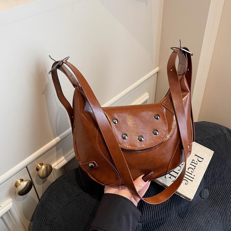 Trendy Fashion Rivet Handbag, High-end Texture Large-capacity Women's Underarm Bag, Retro Design Hobo Crossbody Bag KTB