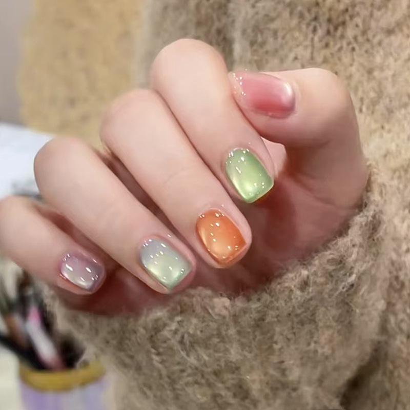 Nude Pink Gradient Cat Eye Whitening Aurora Nail Art Removable Stickers