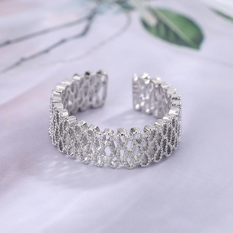 

New Fashion Woven Lace 925 Sterling Silver Hollow Personality Light Luxury Opening Rings TYB586