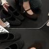 Sapatos retrô de lã com aumento interno de altura, bico quadrado com salto alto grosso, Mary Jane, sapatos de boca leve
