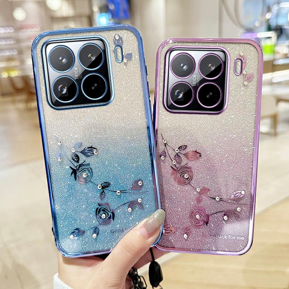 KADEM For Xiaomi 15S Pro Case Flower Pattern TPU Gradient Phone Cover with Lanyards