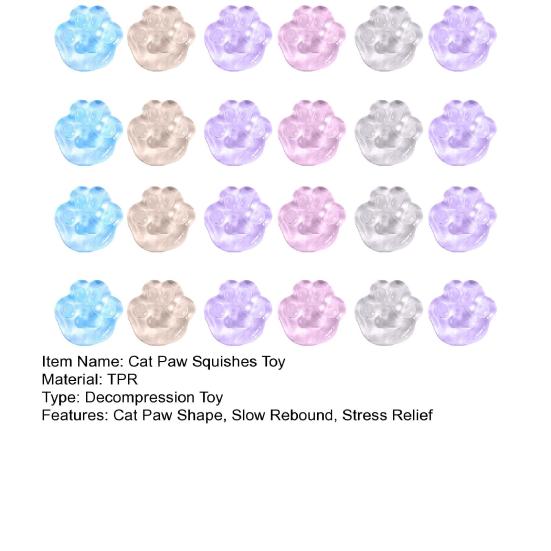 24Pcs Cat Paw Squishes Toy Slow Rebound Flexible TPR Stress Relief Funny Kitten Claw Squeeze Fidget Toy Kids Adults Birthday Gift