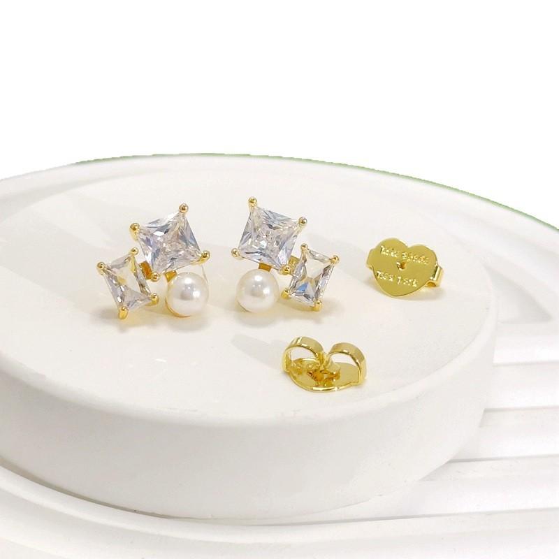 Needle Square Diamond Candy Color Zircon Stud Earrings Fashionable Light Luxury Small Fresh Plated 18K Gold Stud Earrings Necklace Cover