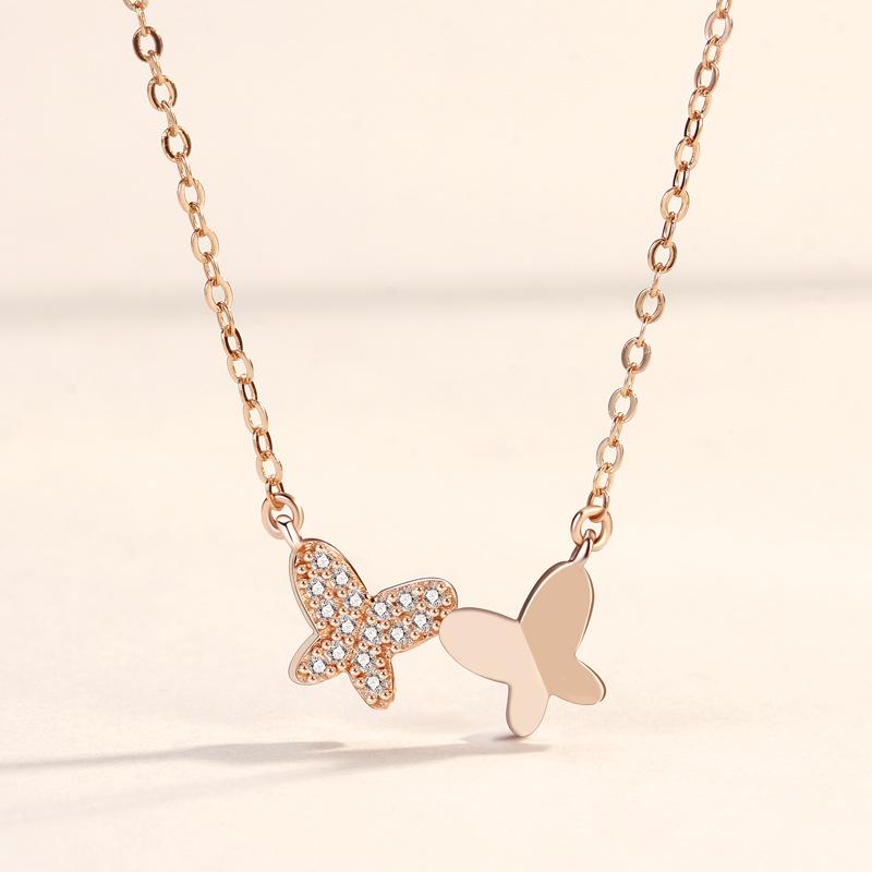 Elegant 925 Sterling Silver Butterfly Necklace with Diamond Accents 925 Sterling Silver розового золота