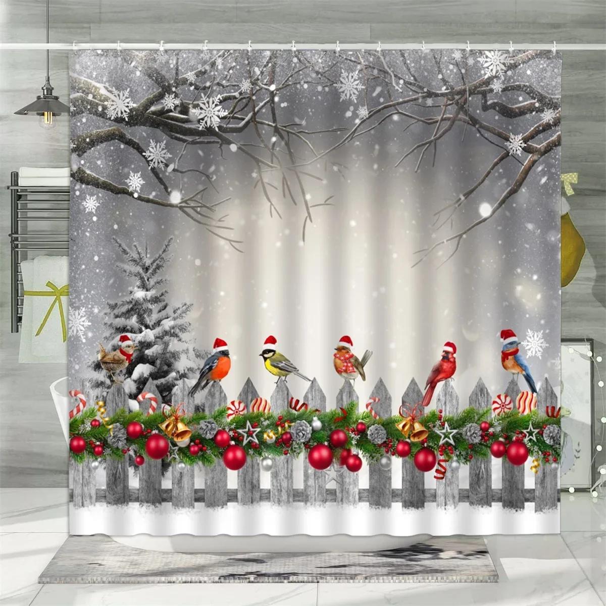

GAEChristmas Shower Curtain, Winter Snowman Santa Claus Gnome Farm Farmhouse Cartoon Truck Christmas Tree Snowflake Bathroom D 90x180cm
