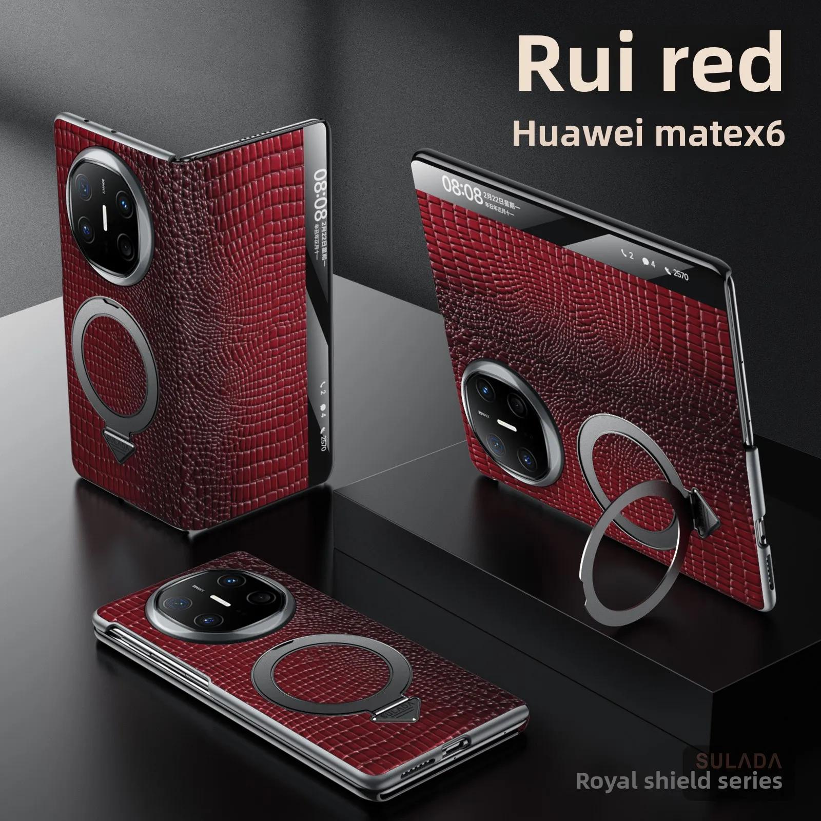 

Crocodile Leather for Huawei Mate X6 Case SULADA Royal Shield Flip with Magnetic Holder Mobile Phone Case for Huawei Mate X5 X3 For Huawei Mate X6 червоний