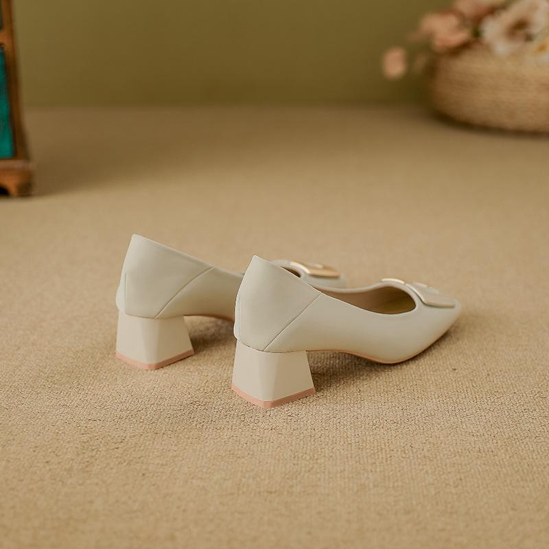 Sheepskin thick heel single shoes women's 2025 new high heels women's wear high-end Chengdu women's shoes professional style women's shoes