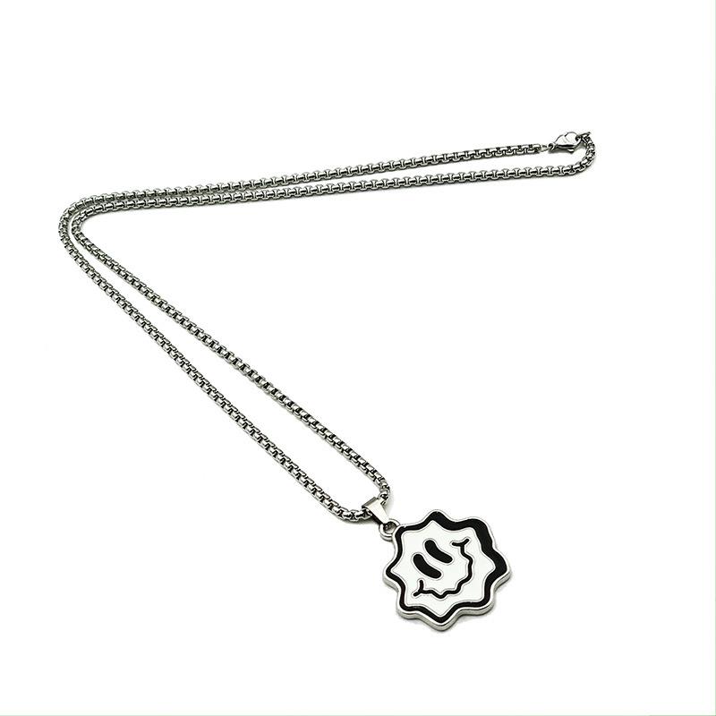 

Wave-shaped Smiling Face Titanium Steel Necklace, Hip-hop Pendant, Trendy Accessory, Quirky and Playful Couple s Accessory 60CM білий