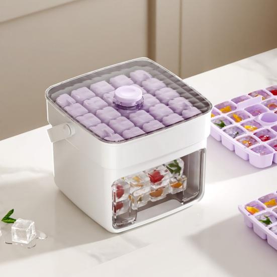 Press-Release Ice Cube Tray with Storage Bin & Ice Shovel Large Capacity Ice Mold for Freezer Leak-Proof Stackable BPA-Free Ice Maker for Home Party