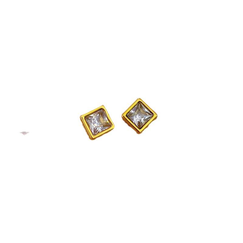 Square Zircon Minimalist Stud Earrings Cold Men'S And Women'S Earrings Personality Temperament Banquet Earrings