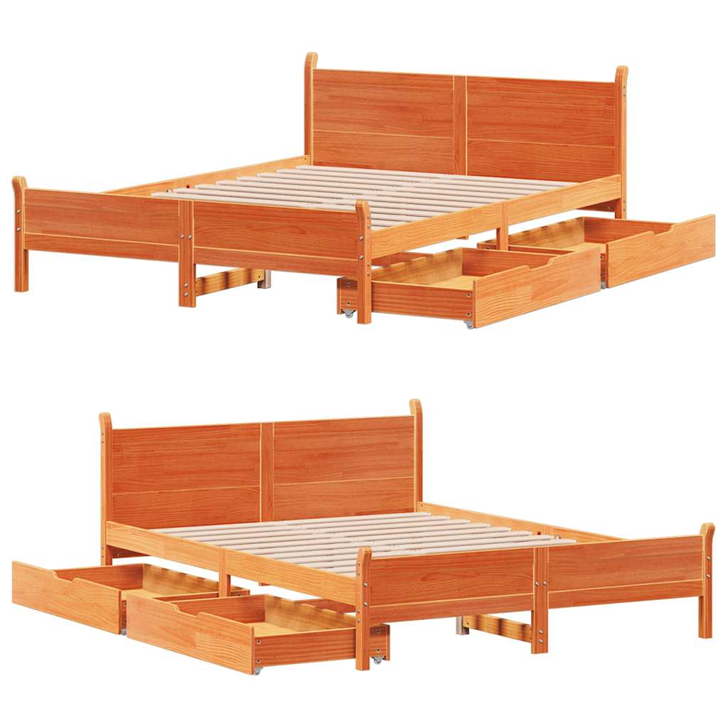 Vidaxl Bed Frame Without Mattress, Waxed Brown, 120X200 Cm, Solid Pine