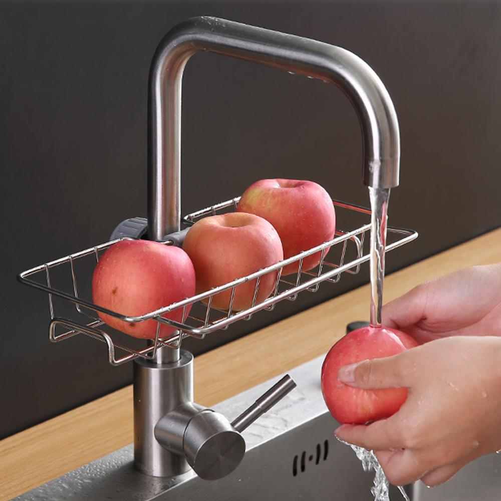 1pcs Stainless Steel Kitchen Sink Faucet Storage Racks Bathroom Adjustable Rag Sponge Draining Rack Shelves