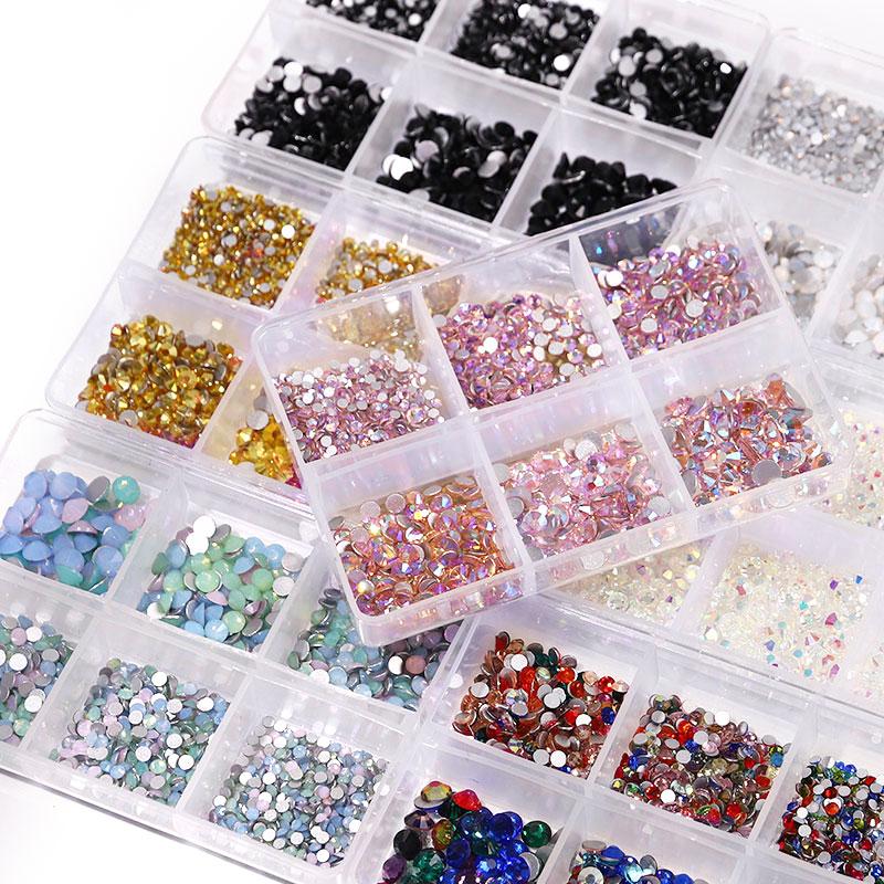 6Grids Kit Nail Decoration Mix Size Nail Diamond Flatback Rhinestone Glue Strass Diy Bling Stickers Skin Non Hotfix Crystals