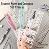 High-Quality Geometry Set: Square, Compass, Ruler & Triangle - 7-Piece Stationery for Primary School Students