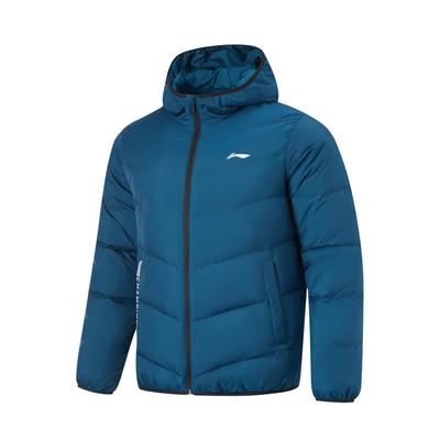 Li Ning Tischtennis Serie Einfarbig Kapuzen-Reißverschluss Ultraleichte Daunenjacke Unisex Oberbekleidung Marineblau AYMU287-2