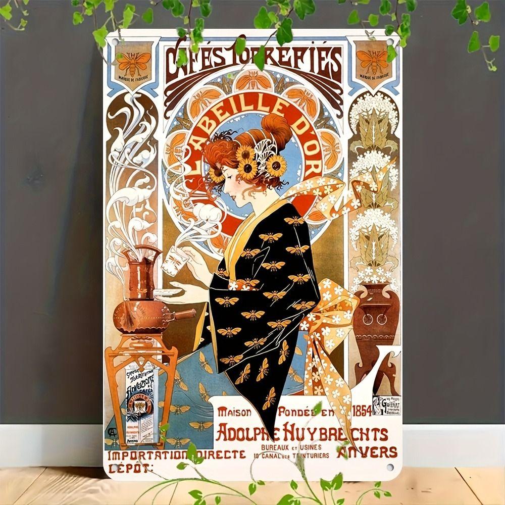 Vintage Art Nouveau Woman Tin Sign Retro Metal Panel Home Bar Cafe Decor
